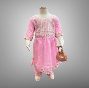 Cotton Embroidered Carnation Pink Girl's Salwar Suit