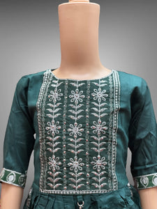 Cotton Embroidered Hunter Green Girl's Salwar Suit