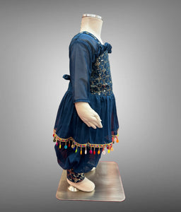 Cotton Embroidered Prussian Blue Girl's Salwar Suit