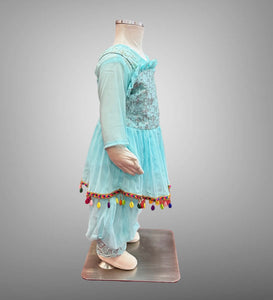 Cotton Embroidered Sky Blue Girl's Salwar Suit