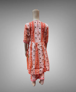 Cotton Embroidered / Floral Printed Peach Orange Girl's Salwar Suit