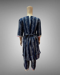 Cotton Embroidered / Floral Printed Space Blue & White Girl's Salwar Suit