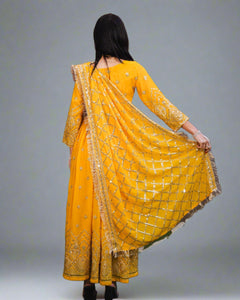 Silk Georgette Embroidered Honey Yellow Anarkali / Gown