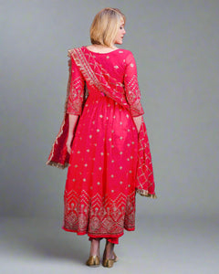 Silk Georgette Embroidered Crayola Red Anarkali / Gown