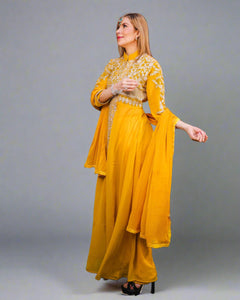 Silk Georgette Golden Yellow Embroidered Anarkali / Gown