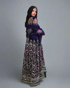 Silk And Net Heavy Embroidered Midnight Blue Anarkali / Gown