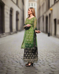 Georgette Shaded Ocado Green Embroidered Anarkali / Gown