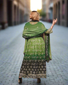 Georgette Shaded Ocado Green Embroidered Anarkali / Gown