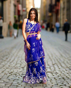 Silk Georgette Embroidered Persian Blue Lehenga Set