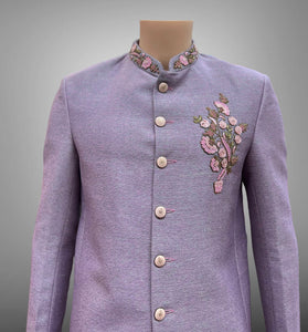 Silk Embroidered African Violet Men's Short Jacket / Bandhgala