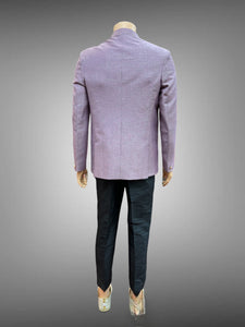 Silk Embroidered African Violet Men's Short Jacket / Bandhgala