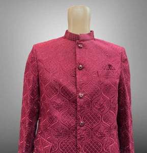 Silk Embroidered Barn Red Short Jacket / Bandhgala