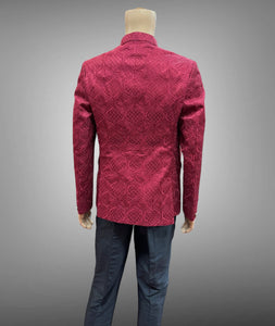 Silk Embroidered Barn Red Short Jacket / Bandhgala