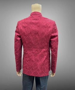 Silk Embroidered Barn Red Short Jacket / Bandhgala