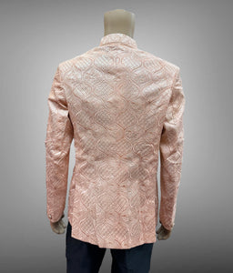 Silk Embroidered Creamy Peach Short Jacket / Bandhgala