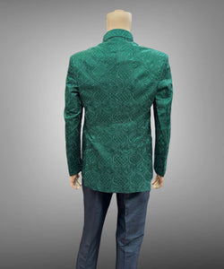 Silk Embroidered Dark Green Short Jacket / Bandhgala