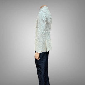 Silk Embroidered Eggshell White Short Jacket / Bandhgala