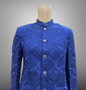 Silk Embroidered Indigo Blue Short Jacket / Bandhgala