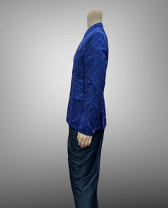 Silk Embroidered Indigo Blue Short Jacket / Bandhgala