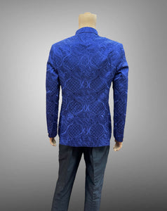 Silk Embroidered Indigo Blue Short Jacket / Bandhgala