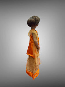 Silk Embroidered Iridescent Orange Kids Lehenga Set