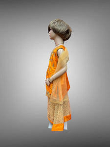 Silk Embroidered Iridescent Orange Kids Lehenga Set