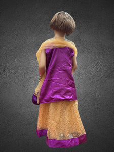 Silk Embroidered Iridescent Purple Kids Lehenga Set