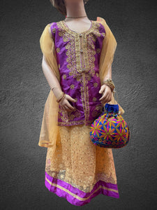 Silk Embroidered Iridescent Purple Kids Lehenga Set