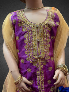 Silk Embroidered Iridescent Purple Kids Lehenga Set