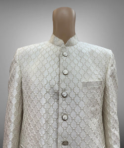 Silk Embroidered Light Beige Short Jacket / Bandhgala