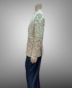 Silk Embroidered Light Gold Short Jacket / Bandhgala