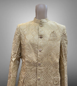 Silk Embroidered Light Pale Gold Short Jacket / Bandhgala