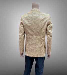 Silk Embroidered Light Pale Gold Short Jacket / Bandhgala