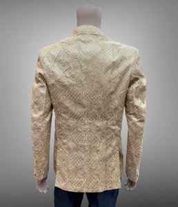 Silk Embroidered Light Pale Gold Short Jacket / Bandhgala