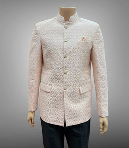 Silk Embroidered Light Pink Short Jacket / Bandhgala