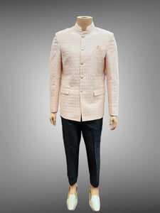 Silk Embroidered Light Pink Short Jacket / Bandhgala