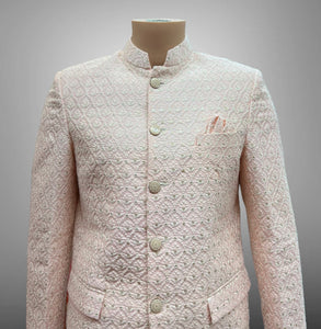 Silk Embroidered Light Pink Short Jacket / Bandhgala