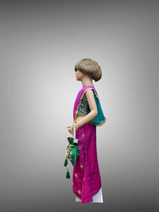 Silk Embroidered Iridescent Mardi Grass Purple & Contrast Dark Pine Green Crop Top Children Lehenga Set