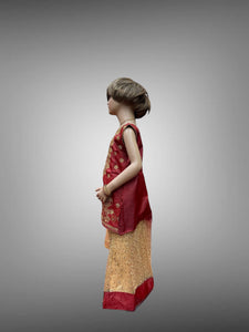 Silk Embroidered Iridescent Maroon Kids Lehenga Set