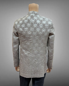 Silk Embroidered Metal Grey Short Jacket / Bandhgala