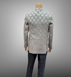 Silk Embroidered Metal Grey Short Jacket / Bandhgala