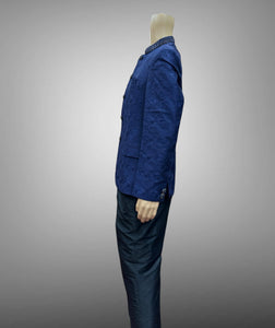 Silk Embroidered Midnight Navy Blue Short Jacket / Bandhgala