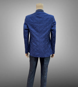 Silk Embroidered Midnight Navy Blue Short Jacket / Bandhgala