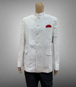 Silk Embroidered White Short Jacket / Bandhgala