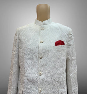 Silk Embroidered White Short Jacket / Bandhgala