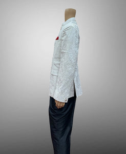 Silk Embroidered White Short Jacket / Bandhgala