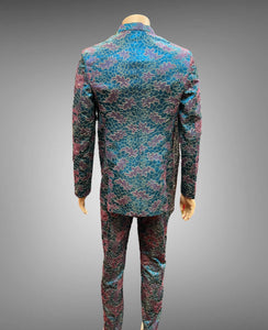 Silk Floral Embroidered Iridescent Ocean Blue & Pink Short Jacket / Bandhgala