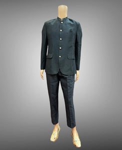 Silk Plain Black Short Jacket / Bandhgala