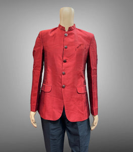 Silk Plain Crimson Red Short Jacket / Bandhgala