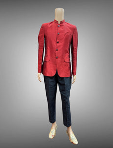 Silk Plain Crimson Red Short Jacket / Bandhgala